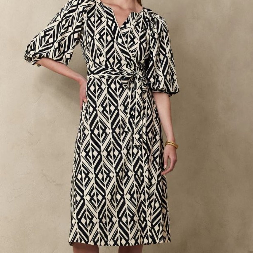 Banana Republic-Blouson-Sleeve Midi Dress Tall Size S